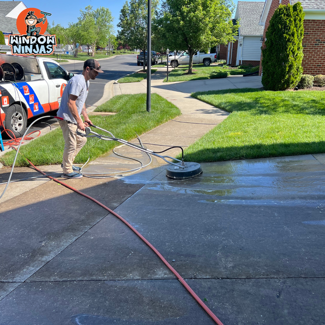 clean driveway with pressure washing