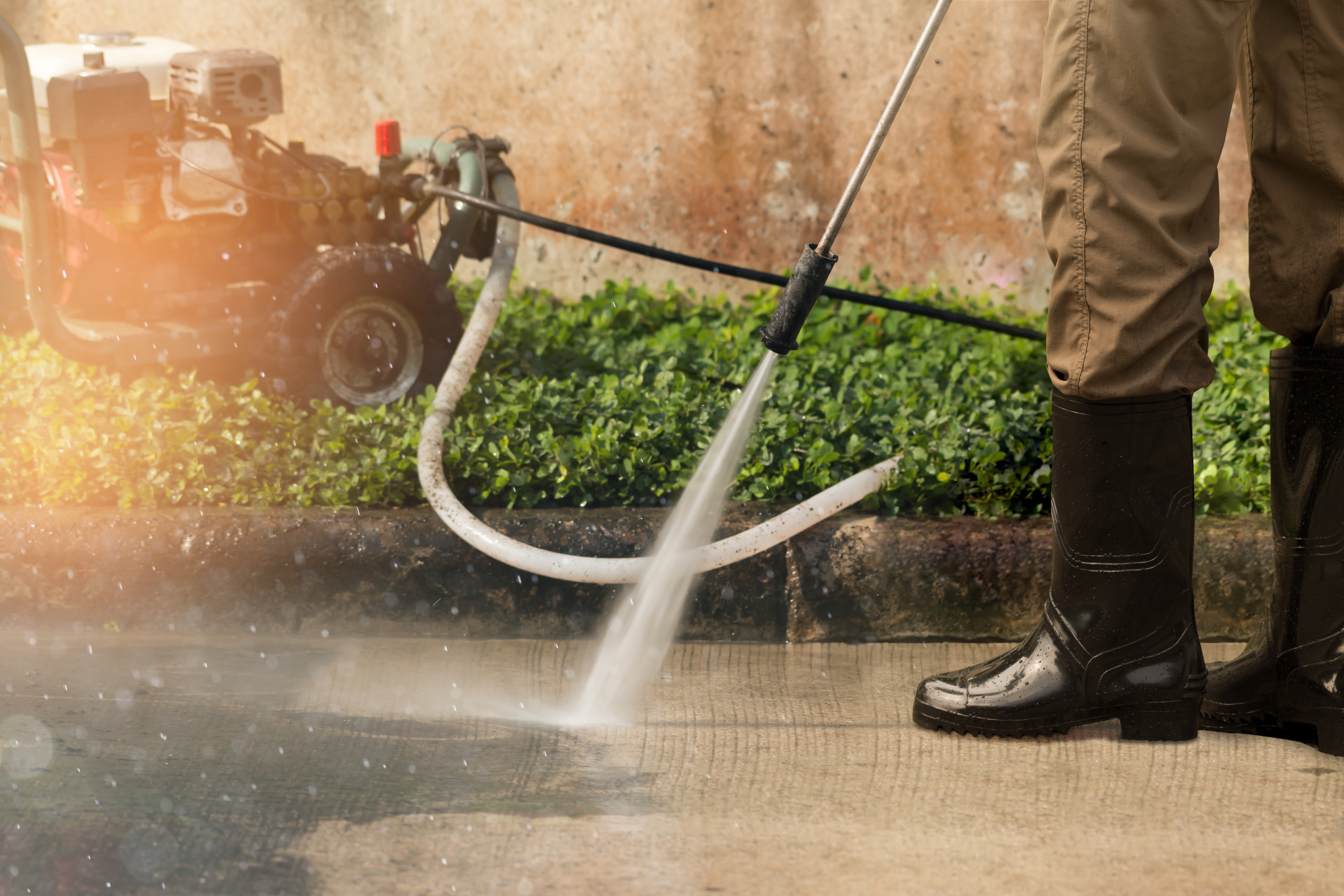 A close up shot of commercial pressure washing from Window Ninjas Greenville.